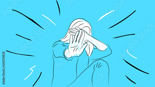 woman as victim covering her face with her hands signaling to stop concept simple hand drawn design style minimal vector illustration
