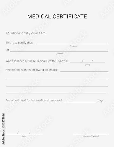Medical certificate form. Sick leave pad template