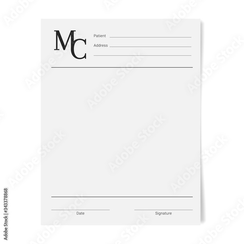 Medical certificate template. Health diagnostic prescription form.