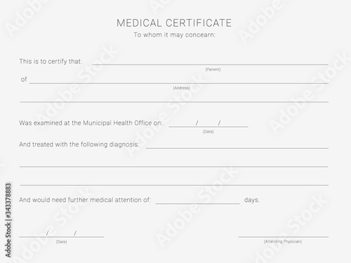 Medical certificate template. Blank form of a health examination results.