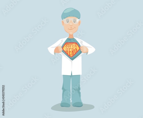 Superhero doctor. A man in a doctor's uniform, vector illustration. EPS 10.