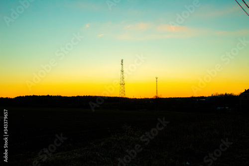 sunset, scene, red, road, park, countryside, shine