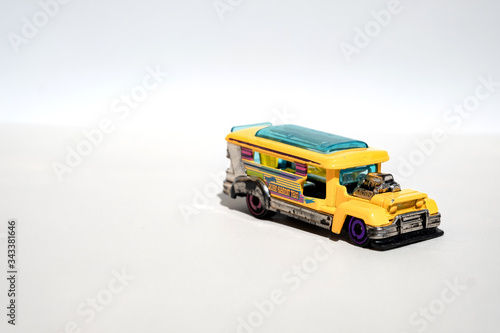 children's old toy car on a white background