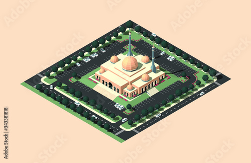 Isometric vector illustration of a mosque in the city