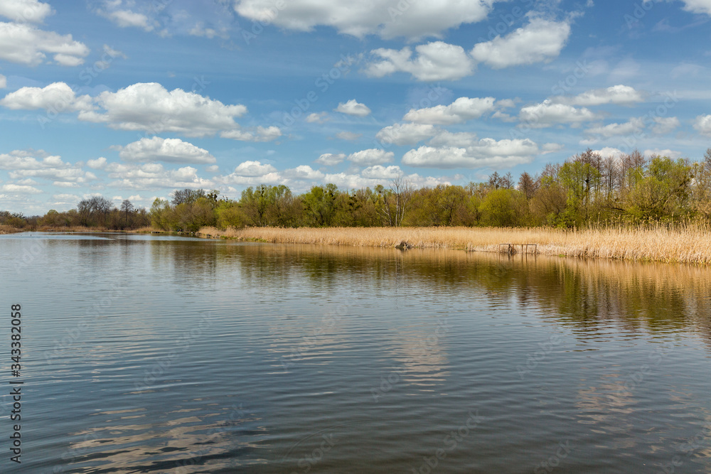 Quiet Ros river in spring, Ukraine