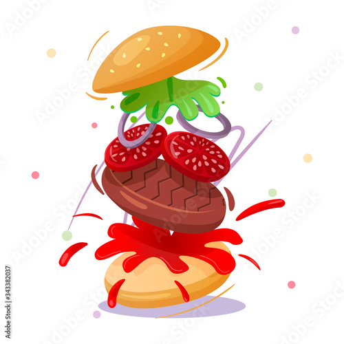 Burger - fast food concept, Hand Drawn Sketch Vector illustration.