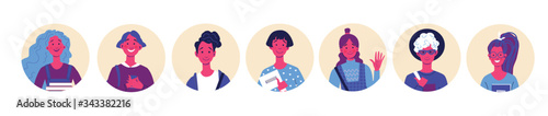Students avatars collection, character set, portraits of teenagers, modern flat vector concept digital illustration.