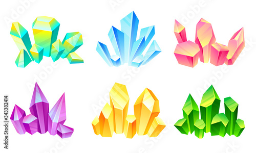Magic Crystals of Different Colors Piled Together Vector Set