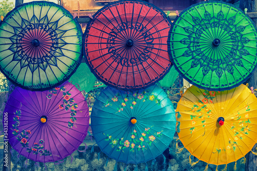 colorful umbrella background design art of Myanmar