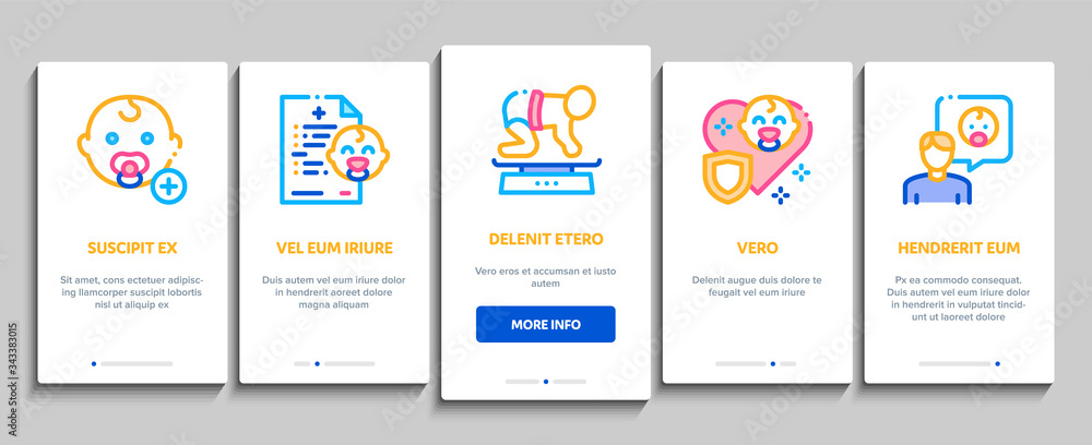Pediatrics Medical Onboarding Mobile App Page Screen Vector. Child And Pediactrics Nurse, Baby On Electronic Scale And Healthcare Cream Color Contour Illustrations