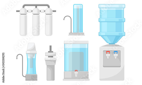 Portable Water Filters or Water Purifiers for Making Liquid Accessible for Drinking Vector Set
