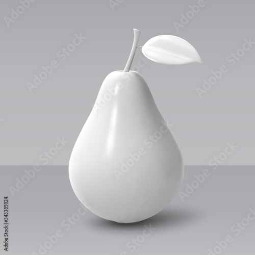 Realistic white pear isolated on grey background. 3D template for products, advertizing, web banners, leaflets. Vector illustration