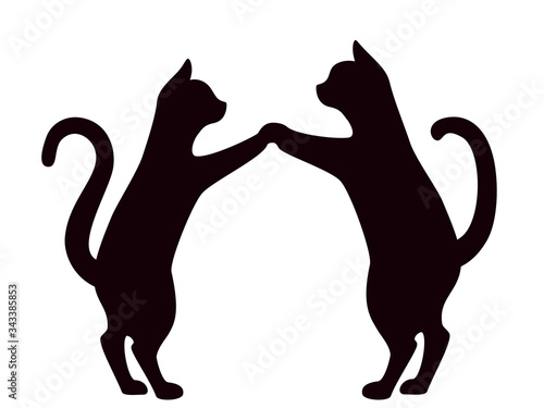Cats in love isolated on white background, vector silhouettes of enamored cats