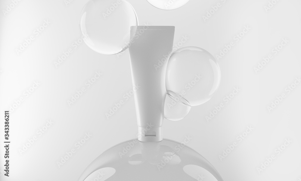 beauty medical skincare cosmetic lotion cream mockup bottle packaging product on background of glass ball bubble in healthcare pharmaceutical, 3d illustration rendering beauty medical skincare cosmetic lotion cream mockup bottle packaging product on background of glass ball bubble in healthcare pharmaceutical, 3d illustration rendering