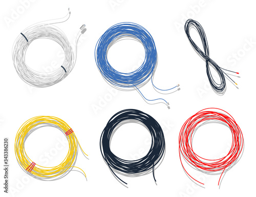 Cable top view vector set isolated on a white background.