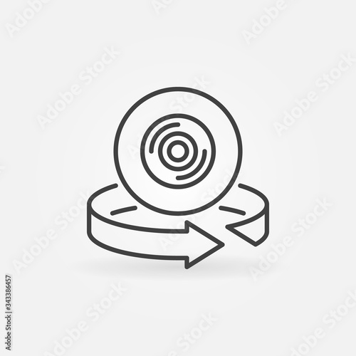 360 Camera with arrow vector concept icon or symbol in outline style