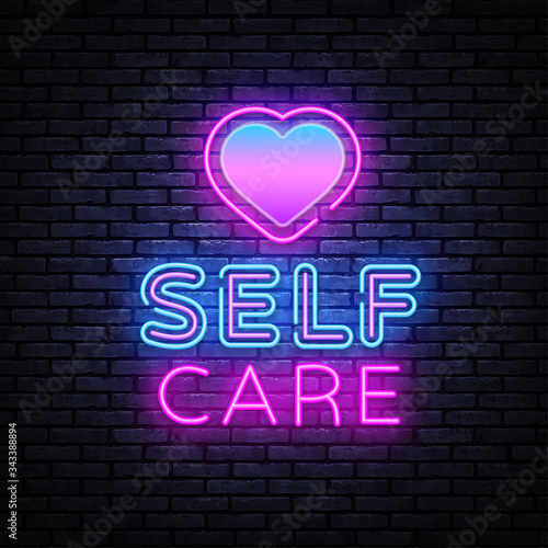 Self Care neon sign vector. Neon Design template, light banner, night signboard, nightly bright advertising, light inscription. Vector illustration