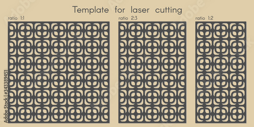Template for laser cutting. Stencil for panels of wood, metal. Geometric pattern. Abstract background for cut. Vector illustration. Decorative cards. Ratio 1:1, 2:3, 1:2.