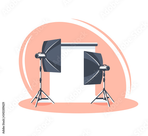 Photo studio scene isolated on white background