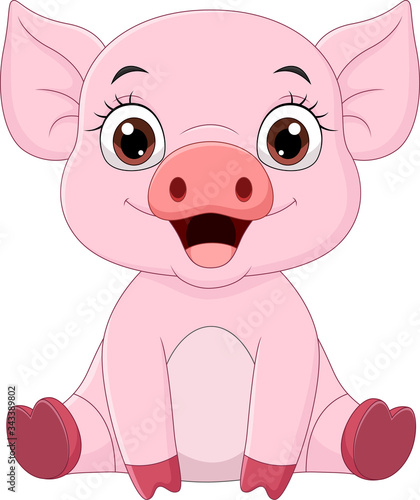 Cute baby pig cartoon sitting