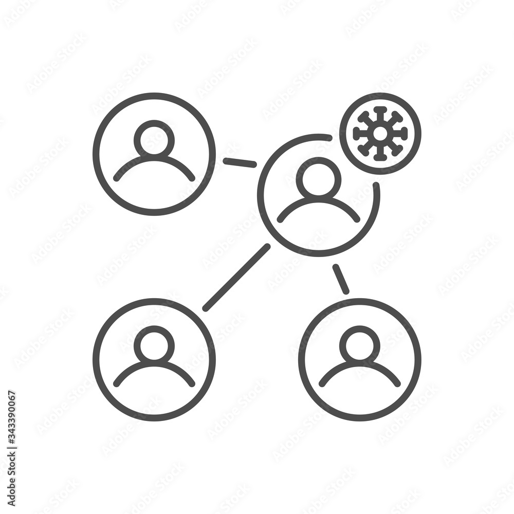 Virus transmission related vector thin line icon. Isolated on white background. Editable stroke. Vector illustration.