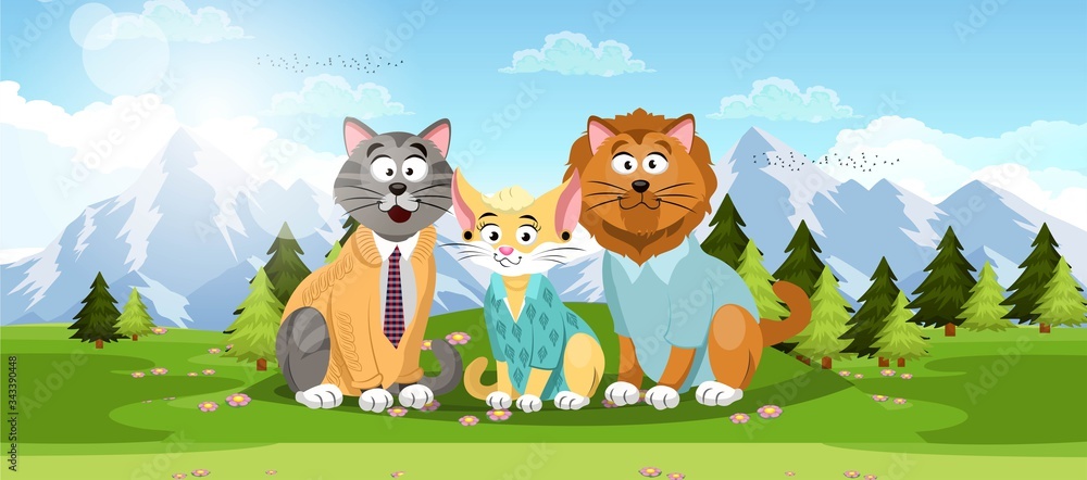 Naklejka premium Cat Kittens happy in a farm and garden