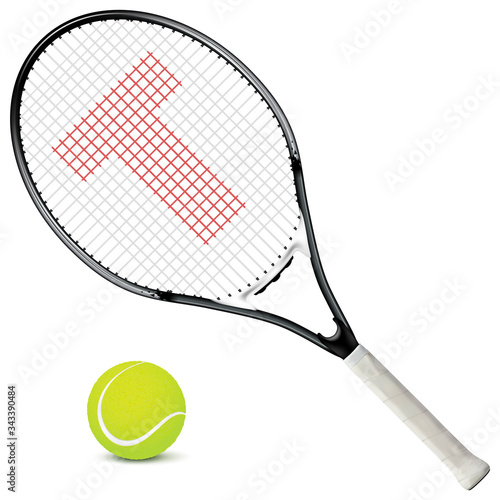Realistic tennis racket and ball on white background