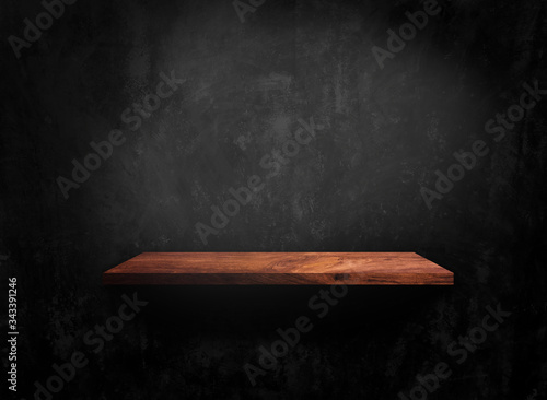 Wooden shelf on concrete wall texture background with clipping path. Blank for design