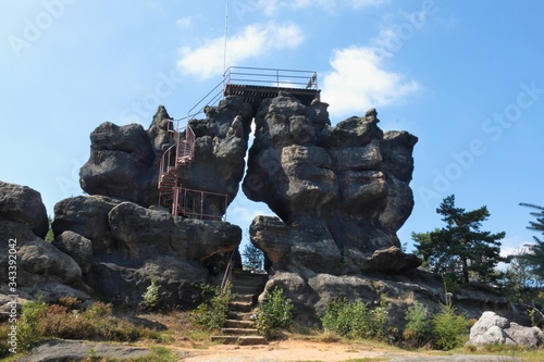 Rock gate at Top of the hill Topfer near Oybin in Germany photo