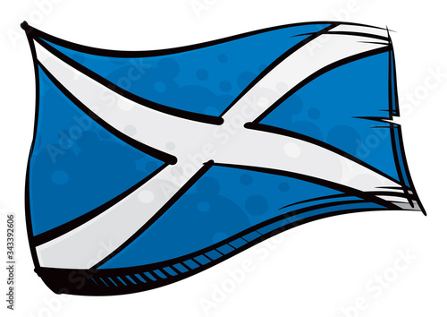 Painted Scotland flag waving in wind