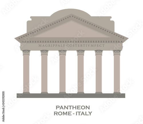 Pantheon (Rome, Italy) vector building. Roman/Greek pantheon with Corinthian columns, detailed. Pantheon icon. Outline illustration of Greek architecture pantheon vector icon for web and advertising 