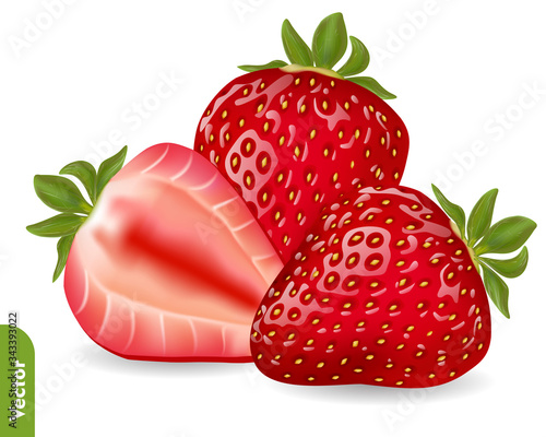 Pile of fresh strawberries on isolated background. 3d realistic vector illustration of berries.