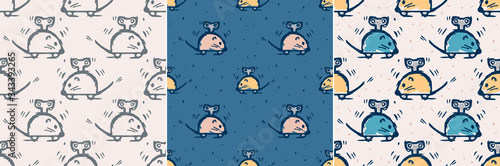 Seamless pattern with clockwork mechanical kid's toy mice