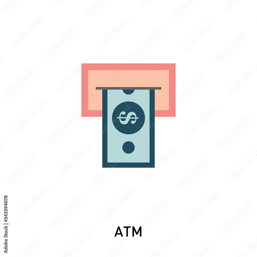 ATM Cash Icon. Dollar bank ATM flat icon. Vector illustration in modern flat style. ATM Cash Icon. Dollar bank ATM flat icon. Vector illustration in modern flat style.