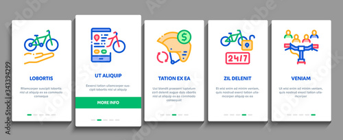 Bike Sharing Business Onboarding Mobile App Page Screen Vector. Bike Share Deal And Agreement, Web Site And Phone Application, Helmet And Bicycle Parking Color Contour Illustrations