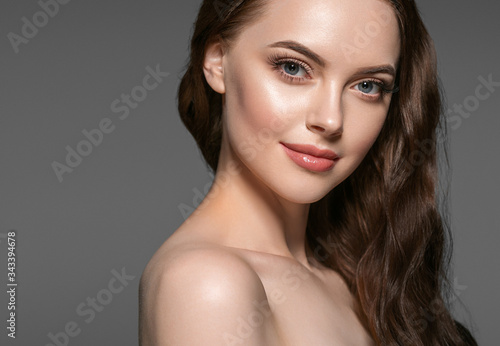 Beautiful woman face portrait healthy skin and hair cosmetic 