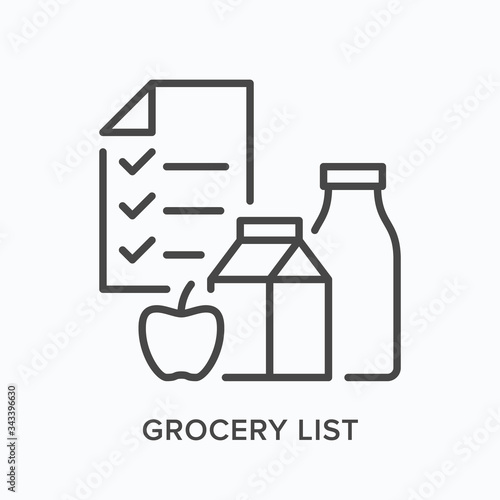 Grocery list line icon. Vector outline illustration of shopping food checklist. Supermarket consumer paper pictorgam