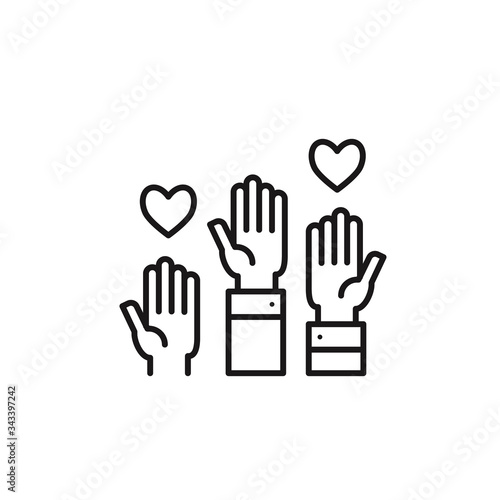 Volunteer hands line icon concept. Vector