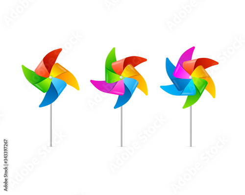 Realistic Detailed 3d Wind Mill Set. Vector