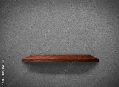 Hardwood shelves on concrete wall texture in minimal Style background with clipping path for design