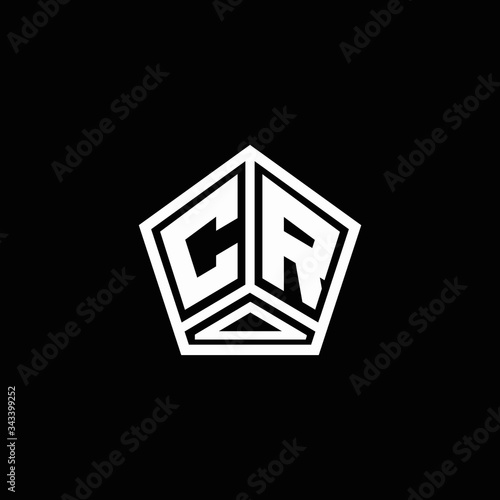 CR logo monogram with negative space pentagon line design template