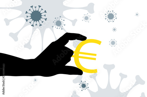 Vector illustration of economic crisis induced by coronavirus with euro symbol.