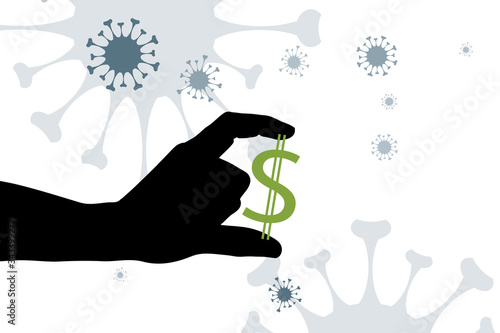 Vector illustration of economic crisis induced by coronavirus with dollar symbol.