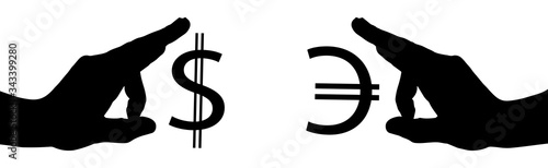 Vector illustration of economic crisis induced by coronavirus with dollar and euro symbol.