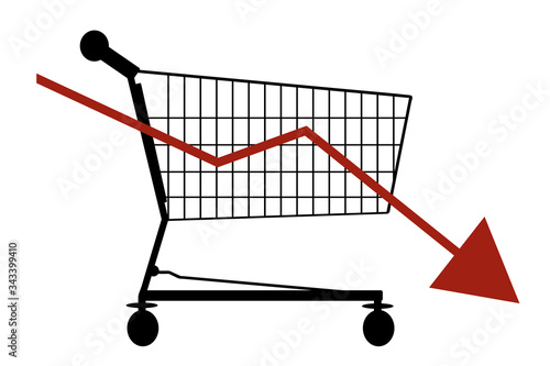 Vector illustration of economic crisis with shopping cart symbol.