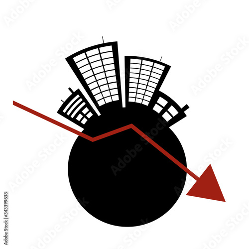 Vector illustration of economic crisis induced by coronavirus with city symbol.