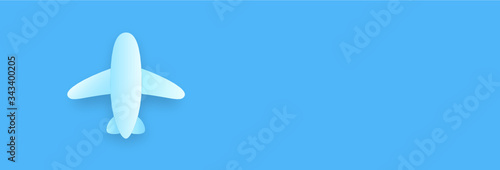 Aeroplano su sfondo blu. Viaggiare dopo il coronavirus. Banner. Vettoriale.