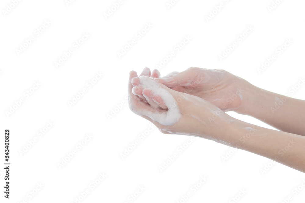 Female washing hands isolated on white background. Female washing hands isolated on white background.