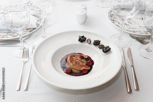 Foie gras dish on table