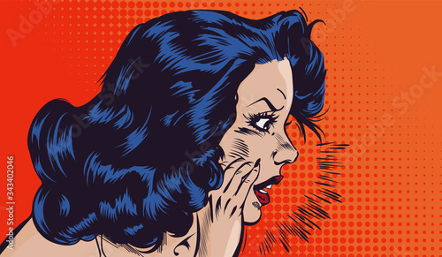 Woman without face medical mask speaks and spreads the virus by airborne droplet